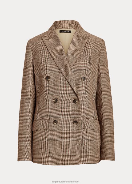 maro/crem multi femei Ralph Lauren blazer în două piept din in carouri glen 046884401
