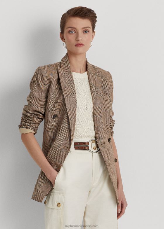 maro/crem multi femei Ralph Lauren blazer în două piept din in carouri glen 046884401