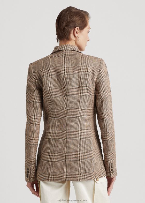 maro/crem multi femei Ralph Lauren blazer în două piept din in carouri glen 046884401