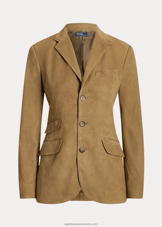 montana kaki femei Ralph Lauren blazer hacking din piele de miel 046883223