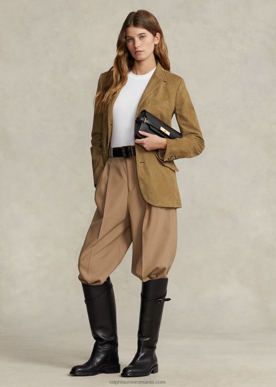 montana kaki femei Ralph Lauren blazer hacking din piele de miel 046883223