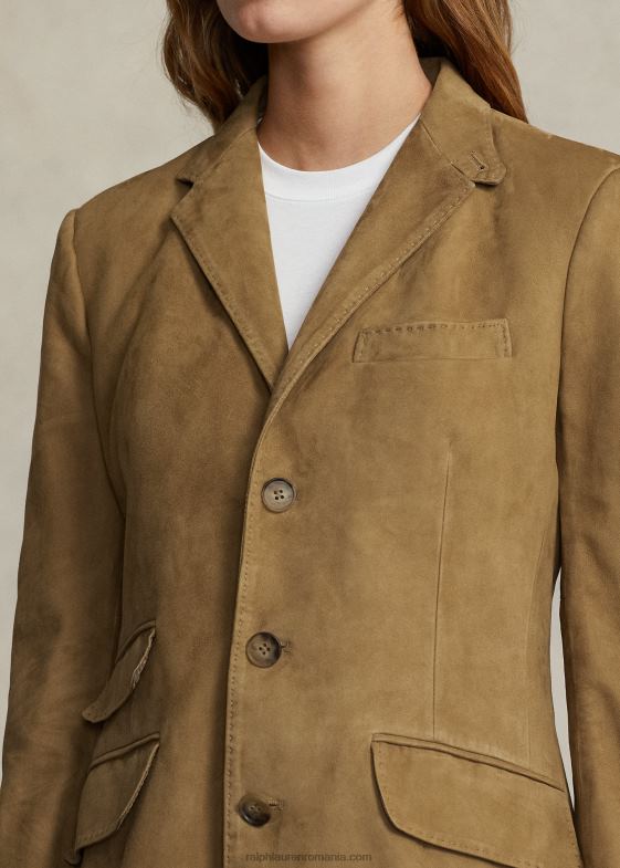 montana kaki femei Ralph Lauren blazer hacking din piele de miel 046883223