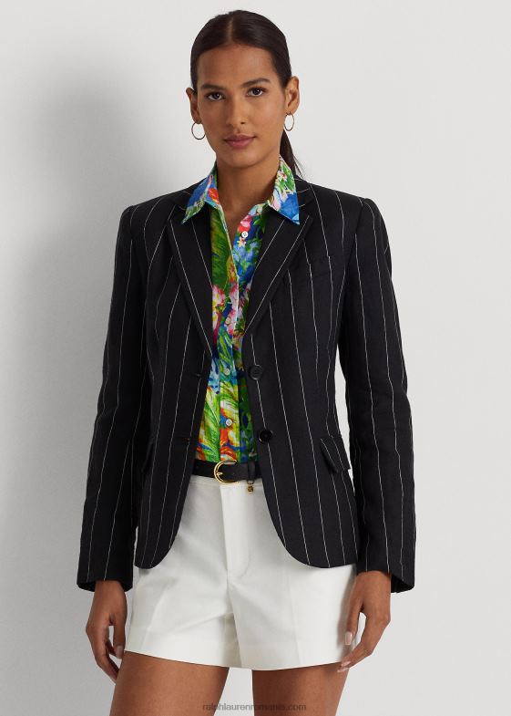 negru/crem femei Ralph Lauren blazer din in dungi 046883909