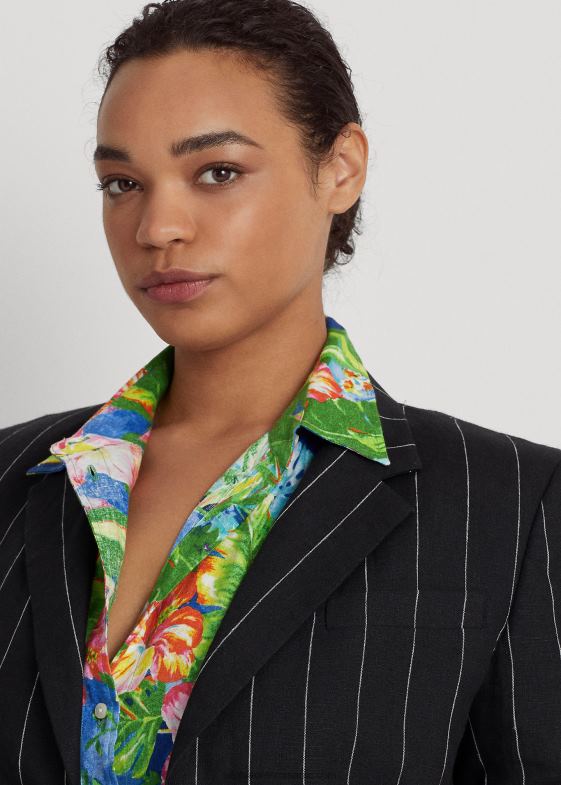 negru/crem femei Ralph Lauren blazer din in dungi 046884559