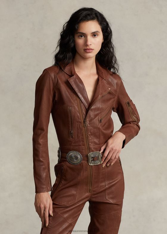 boabe de coco femei Ralph Lauren salopetă slim fit din piele de miel 046883231