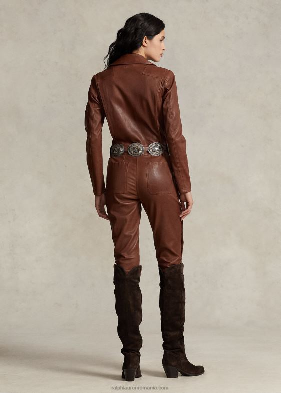 boabe de coco femei Ralph Lauren salopetă slim fit din piele de miel 046883231