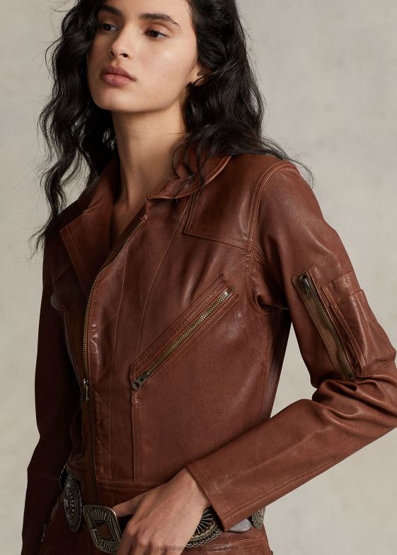 boabe de coco femei Ralph Lauren salopetă slim fit din piele de miel 046883231