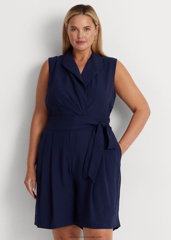 marina rafinată femei Ralph Lauren salopetă fără mâneci georgette cu centură 046884685
