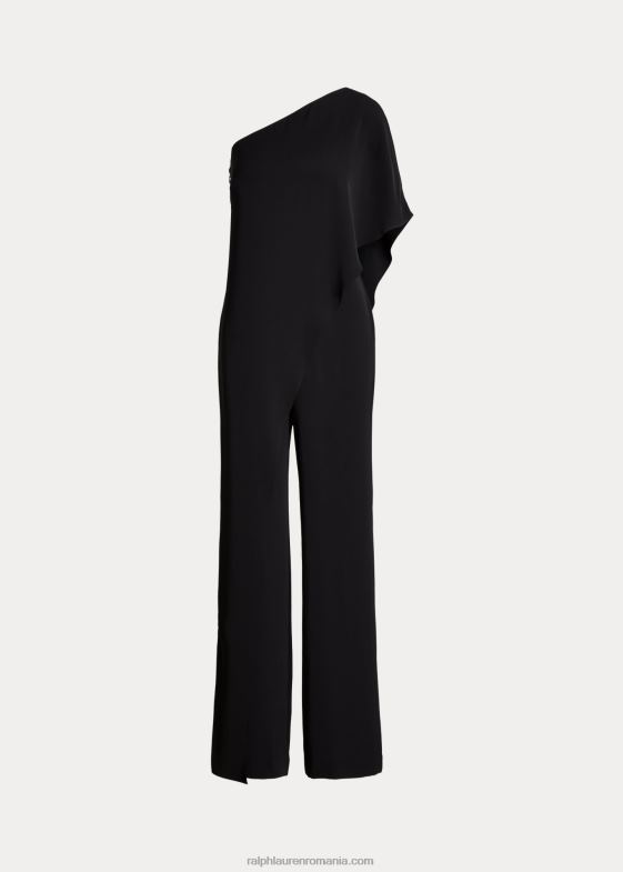 negru femei Ralph Lauren salopetă pelerina georgette cu un singur umăr 046884100