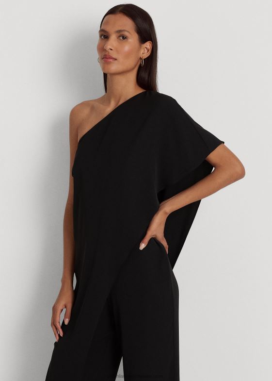 negru femei Ralph Lauren salopetă pelerina georgette cu un singur umăr 046884100