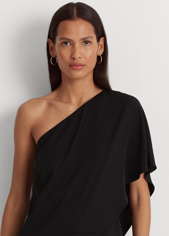 negru femei Ralph Lauren salopetă pelerina georgette cu un singur umăr 046884100
