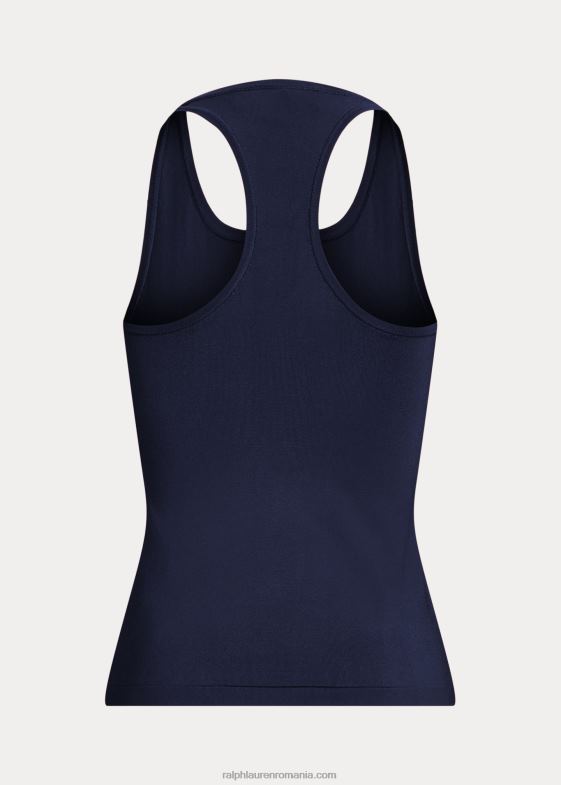 lux bleumarin femei Ralph Lauren maiou din mătase elastică cu spatele cros 046889370