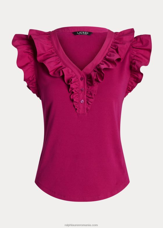 boabe fucsia femei Ralph Lauren top fără mâneci din bumbac cu volane 046883784