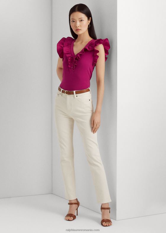 boabe fucsia femei Ralph Lauren top fără mâneci din bumbac cu volane 046883784