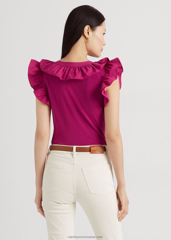 boabe fucsia femei Ralph Lauren top fără mâneci din bumbac cu volane 046884297