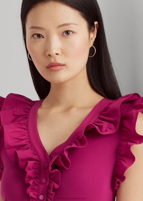 boabe fucsia femei Ralph Lauren top fără mâneci din bumbac cu volane 046884297