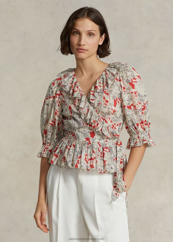 busuioc floral femei Ralph Lauren top cu volane din bumbac floral 046883182