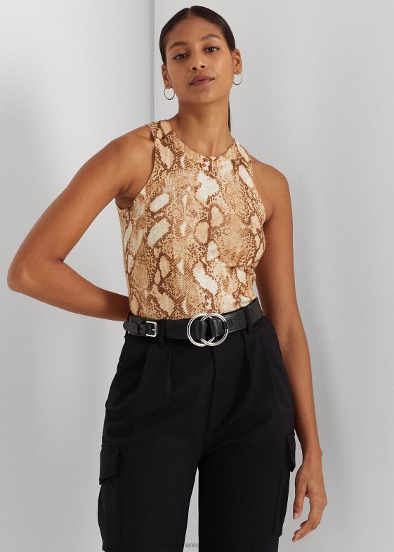 cremă multi femei Ralph Lauren Maieu din amestec de bumbac cu imprimeu piele de șarpe 046889508