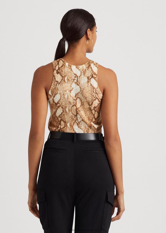 cremă multi femei Ralph Lauren Maieu din amestec de bumbac cu imprimeu piele de șarpe 046889508