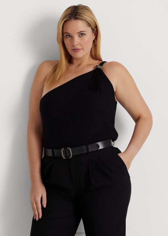 negru femei Ralph Lauren top cu un singur umăr din amestec de bumbac 046884769