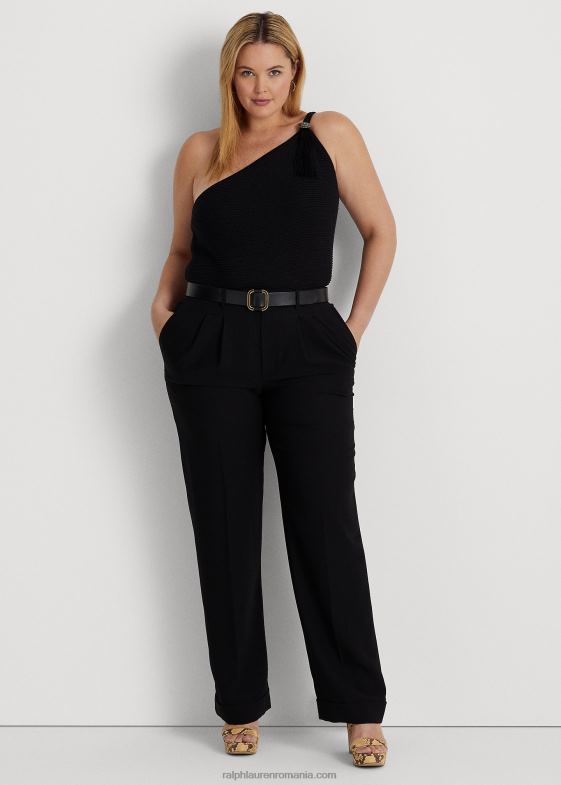 negru femei Ralph Lauren top cu un singur umăr din amestec de bumbac 046884769