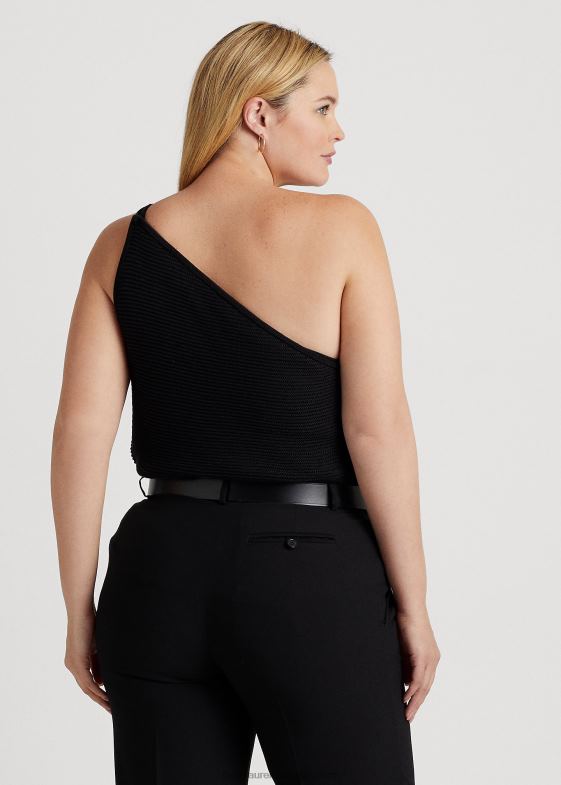 negru femei Ralph Lauren top cu un singur umăr din amestec de bumbac 046884769