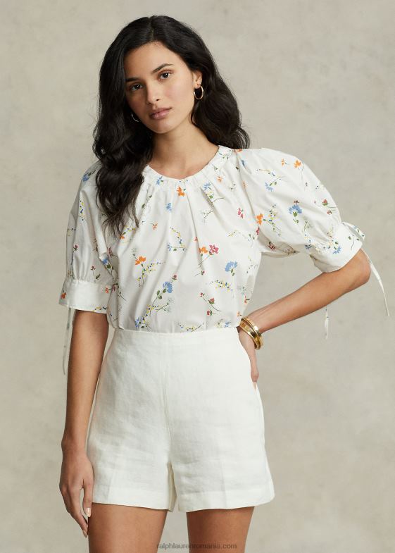 schiță de culoare florală femei Ralph Lauren top din bumbac plisat floral 046882967
