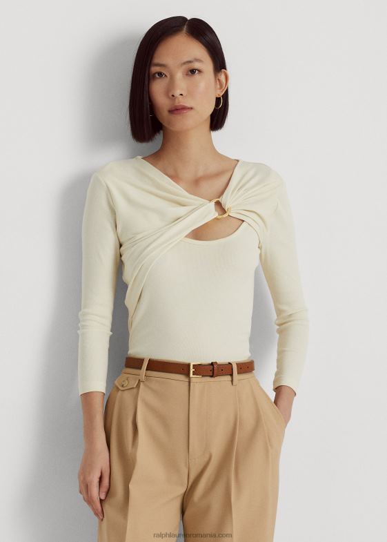 crema de mascarpone femei Ralph Lauren top din tricot în coastă cu inel în față 046884031
