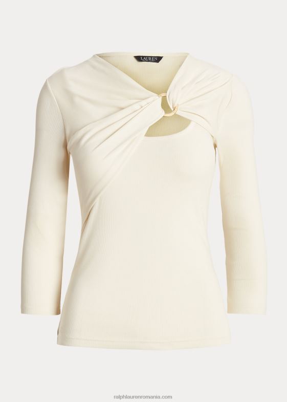 crema de mascarpone femei Ralph Lauren top din tricot în coastă cu inel în față 046884031