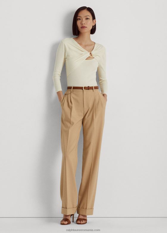 crema de mascarpone femei Ralph Lauren top din tricot în coastă cu inel în față 046884031