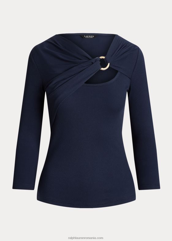 marina rafinată femei Ralph Lauren top din tricot în coastă cu inel în față 046884032