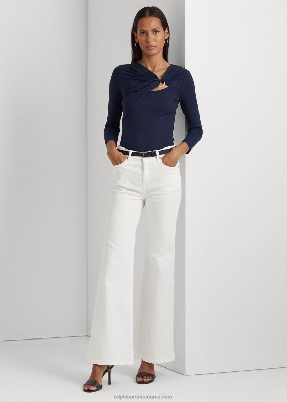 marina rafinată femei Ralph Lauren top din tricot în coastă cu inel în față 046884032