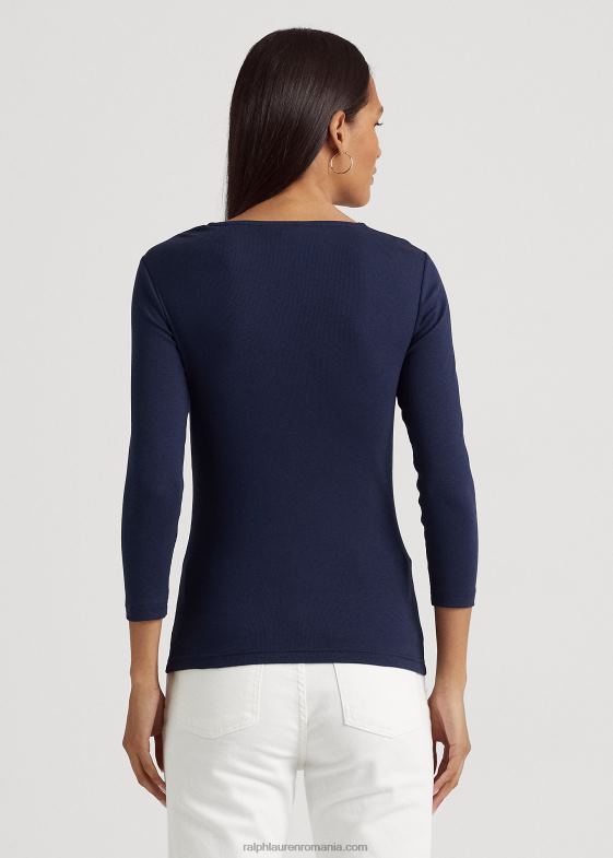 marina rafinată femei Ralph Lauren top din tricot în coastă cu inel în față 046884032
