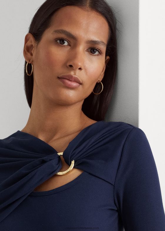 marina rafinată femei Ralph Lauren top din tricot în coastă cu inel în față 046884032