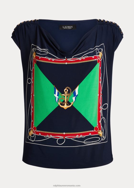 bleumarin/verde multi femei Ralph Lauren top fără mâneci din jerseu imprimat 046884787