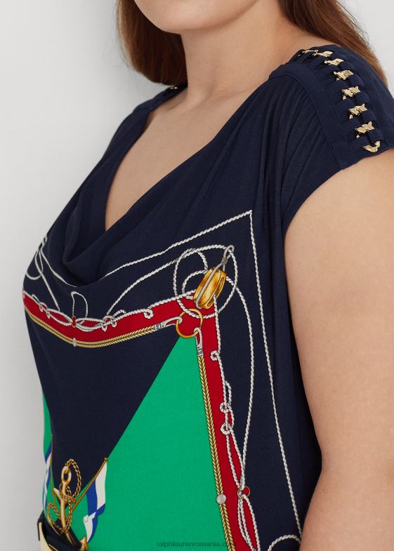 bleumarin/verde multi femei Ralph Lauren top fără mâneci din jerseu imprimat 046884787