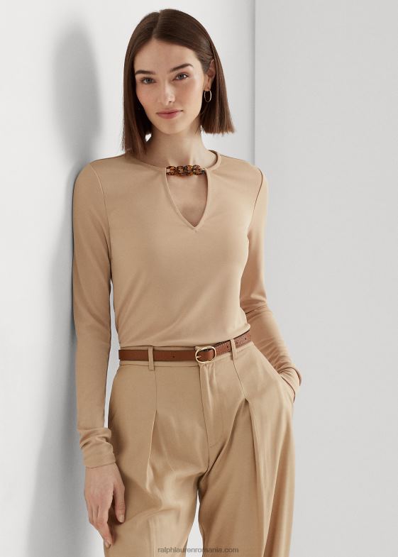 bronz de mesteacăn femei Ralph Lauren top din jerseu elastic cu garnitură în lanț 046883808