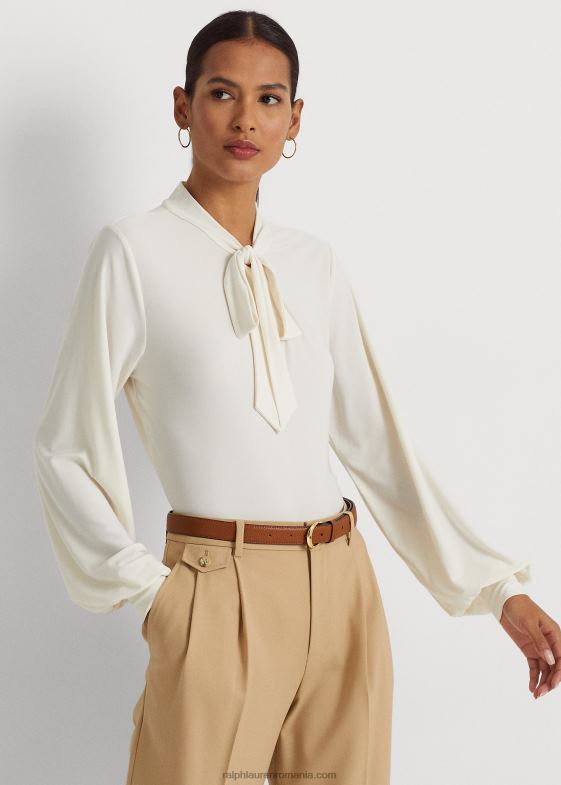 crema de mascarpone femei Ralph Lauren top din jerse elastic cu decolteu cravate 046884387