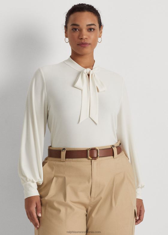 crema de mascarpone femei Ralph Lauren top din jerse elastic cu decolteu cravate 046884673