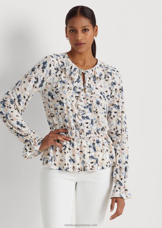 multi albastru femei Ralph Lauren top peplum din jerseu floral cu decolteu 046884102