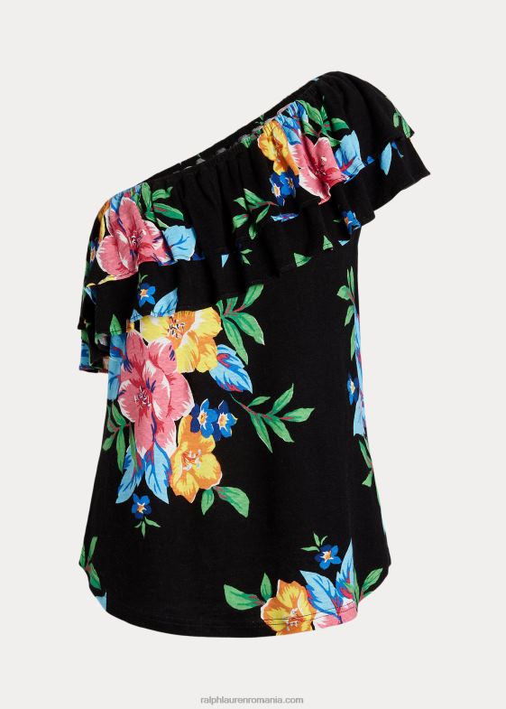 multi negru femei Ralph Lauren top cu un singur umăr din jerseu floral 046883836