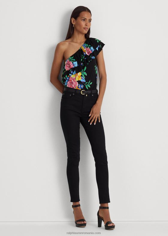 multi negru femei Ralph Lauren top cu un singur umăr din jerseu floral 046883836
