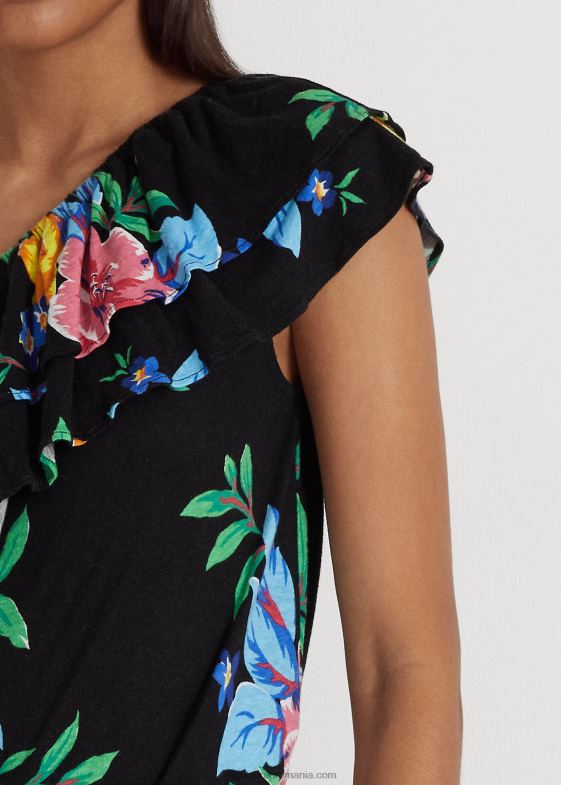 multi negru femei Ralph Lauren top cu un singur umăr din jerseu floral 046884321