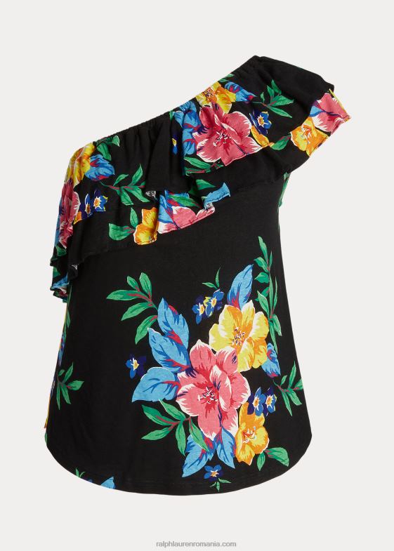 multi negru femei Ralph Lauren top cu un singur umăr din jerseu floral 046884549