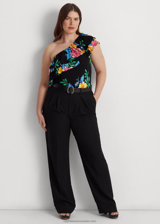 multi negru femei Ralph Lauren top cu un singur umăr din jerseu floral 046884549