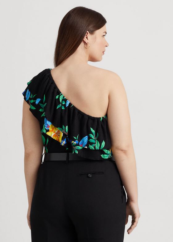 multi negru femei Ralph Lauren top cu un singur umăr din jerseu floral 046884549