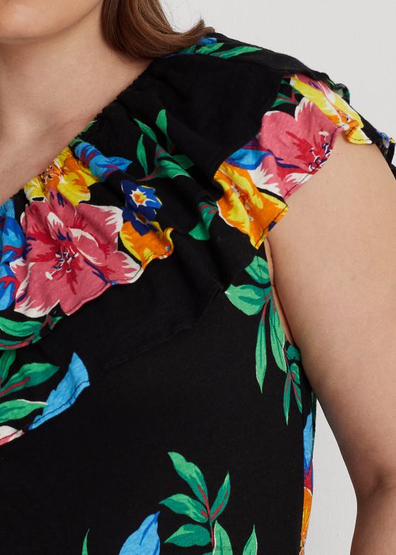 multi negru femei Ralph Lauren top cu un singur umăr din jerseu floral 046884549