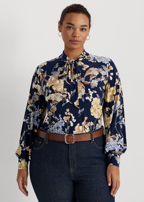 navy multi femei Ralph Lauren top din jerse elastic cu decolteu cu flori 046884695