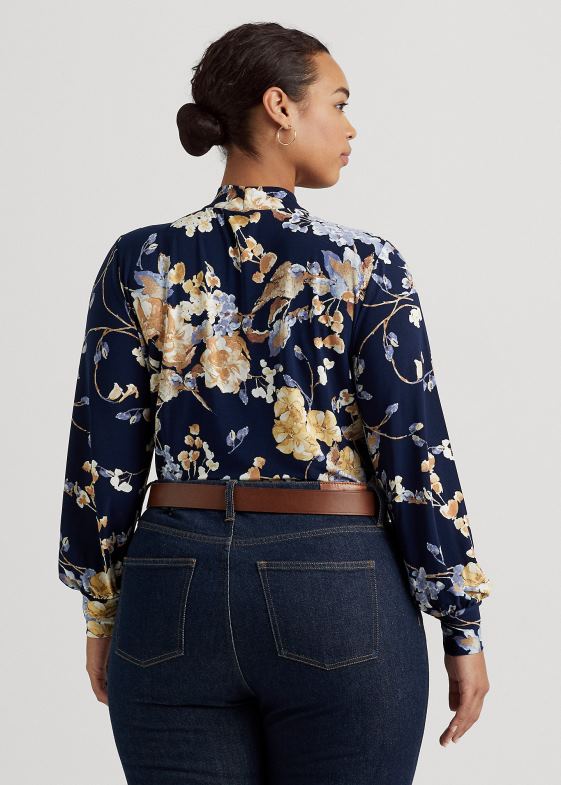 navy multi femei Ralph Lauren top din jerse elastic cu decolteu cu flori 046884695