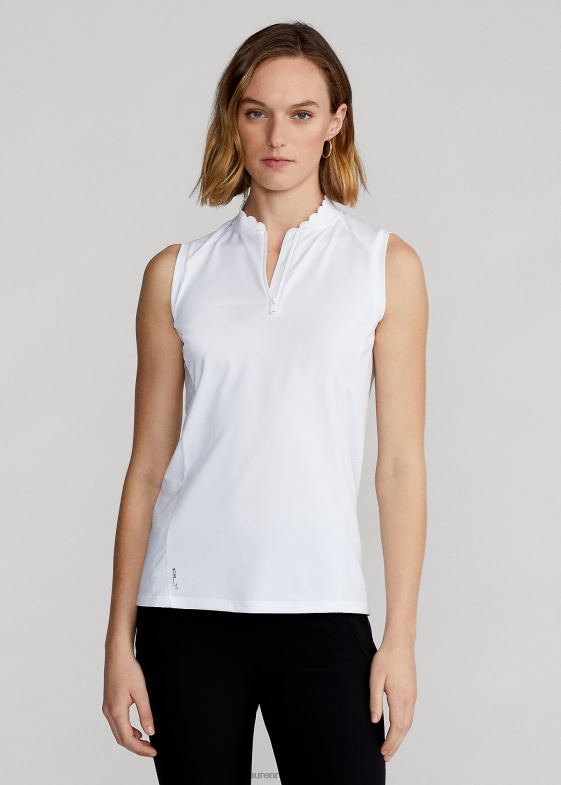alb ceramic femei Ralph Lauren tricou polo fără mâneci cu fermoar sfert 046883750